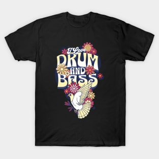 DRUM AND BASS  - I Love Retro Bird (navy/maroon/beige) T-Shirt